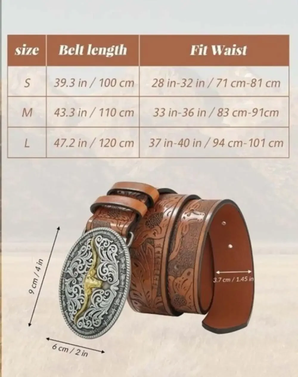 Western Cowboy Belts for Men Women- PU Leather Floral Pattern Engraved Longhorn